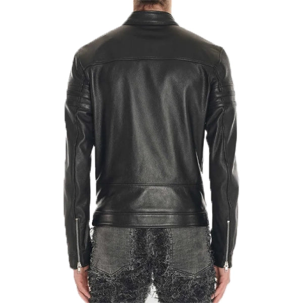 Blackmeans Black Leather Biker Jacket