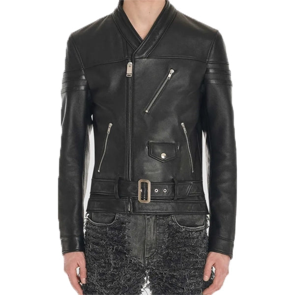 Blackmeans Black Leather Biker Jacket