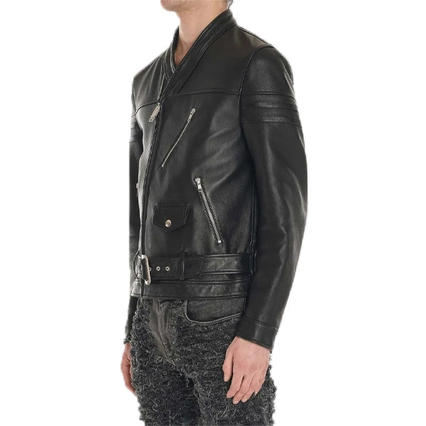 Blackmeans Black Leather Biker Jacket