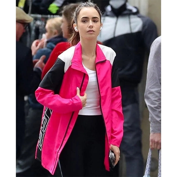 Lily Collins Emily in Paris 1997 Pink Sports Jacket
