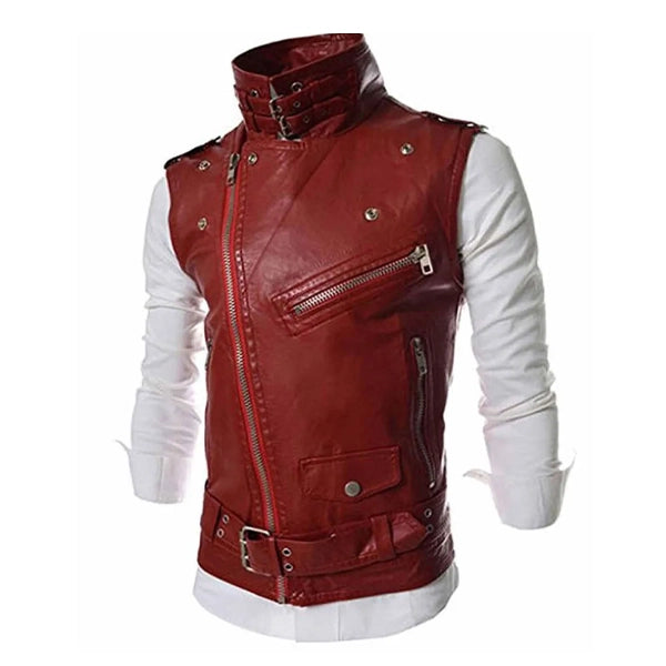 Mens Slim Fit Red Biker Vest