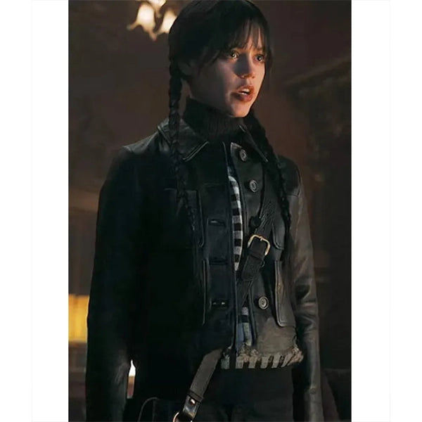 Wednesday Jenna Ortega Black Leather Jacket